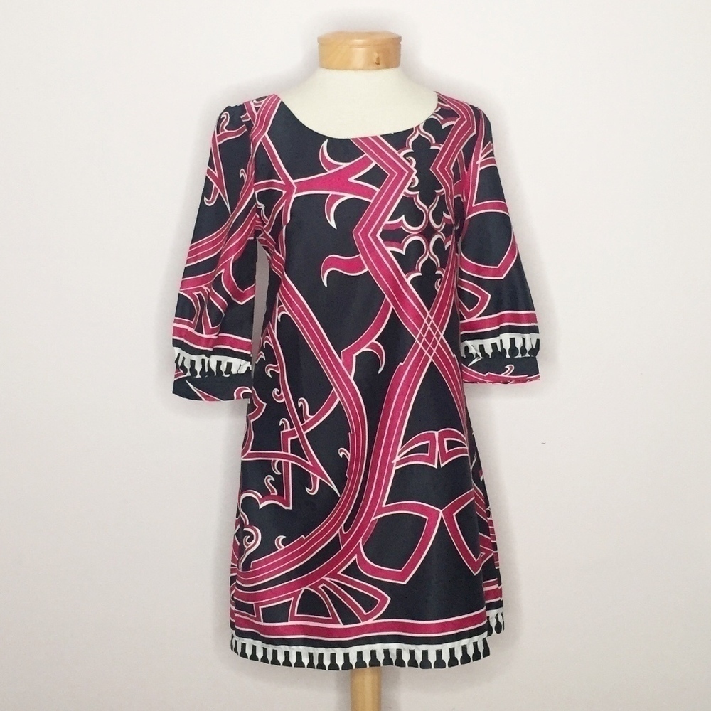 PARAELLA | navy and pink print A-line dress